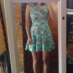 H&M Divided aqua floral skater mini dress